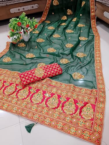 Image of Women's Designer Bollywood Soft Georgette Heavy Embroidery Sequins Work Sarees For Wedding With Blouse Piece