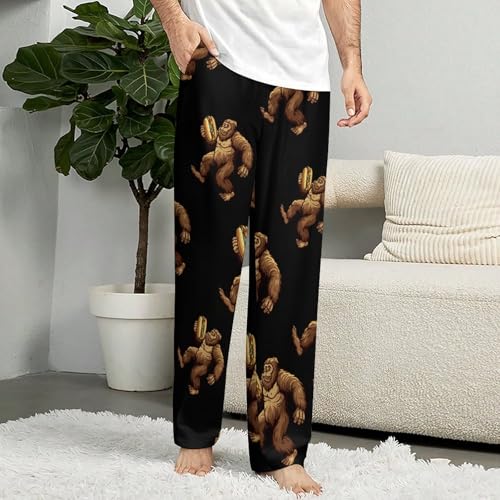 Sasquatch Bigfoot Carrying Hotdog Soft Pajama Pants Casual Lounge Pants Joggers Pj Bottoms with Pockets for Men Women4