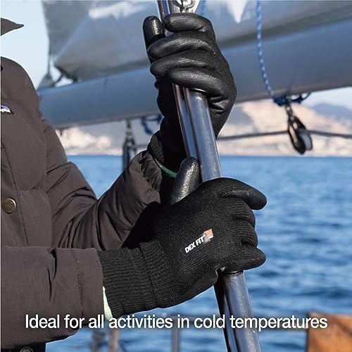 Image of DEX FIT NR450 Double Lined Warm Fleece Work Gloves, Insulated, Comfortable Fit, Firm Grip, Lightweight, Durable Water-Based Nitrile Rubber Coated, Machine Washable; Black M (8) 1 Pair