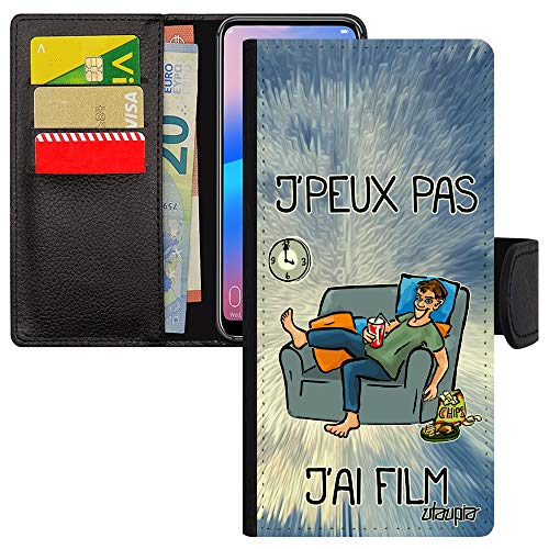 Coque Redmi Note 9s en simili cuir bleu à rabat avec dessin humoristique
