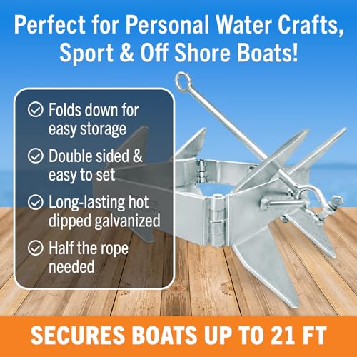 Image of Box Anchor for Boats, Folding Boat Anchor Hot Dip Galvanized, Double Sided | Slide Anchor for Pontoon Fishing and Cabin Cruiser, Multiple Sizes, Better Boat