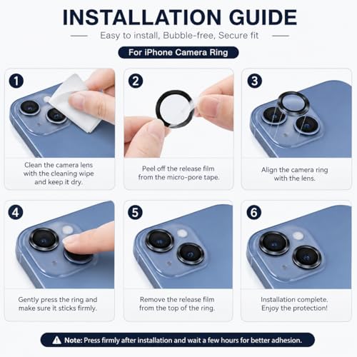 Image of MSESSE Camera Lens Protector Ring for iPhone 12, Blue, Tempered Glass, 9H Hardness, 3 Count