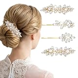 Nogeqi 4 Stück Strass Haarspange Silber, Brautschmuck Haare mit Strasssteinen, Haarschmuck Silber Golden, Braut Haarschmuck Glitzer mit Funkelnden Kristallsteinen, Kopfstücke Schmuck für Hochzeit