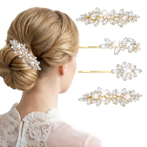 Pinzas de Pelo con Rhinestone Plateadas Nogeqi 4 Pzs miniatura 1