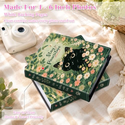 Image of Photo Album 4x6 120 Pockets Black Cat Floral Garden
