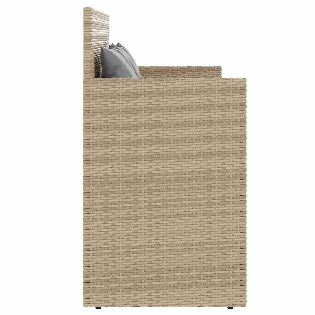 SYDE Banco de Jardín Ratán Sintético Beige con Cojín | Almacenamiento bajo asiento, Bolsa Impermeable, Resorte de Gas, Funda Lavable, Máx 110 kg