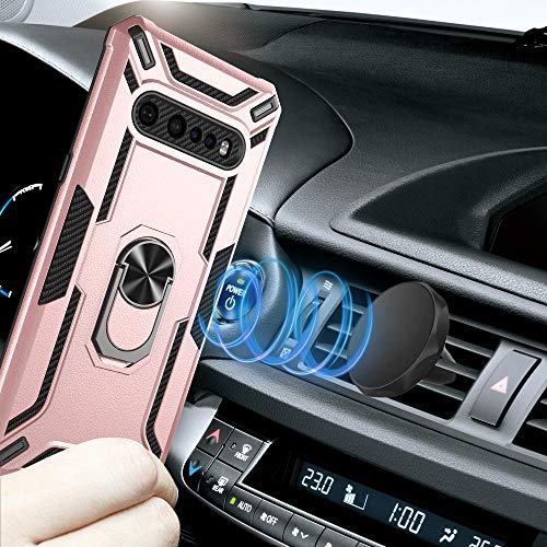 Gorgcase For Lg V60 Thinq/Lg V60 5G/Lg G9 Thinq Case Dual Layer Anti-Scratch Full Protective Heavy Duty 360° Rotating Ring Stand Full-Body Protection (Works With Magnetic Car Mount) Rose Gold #TOP3