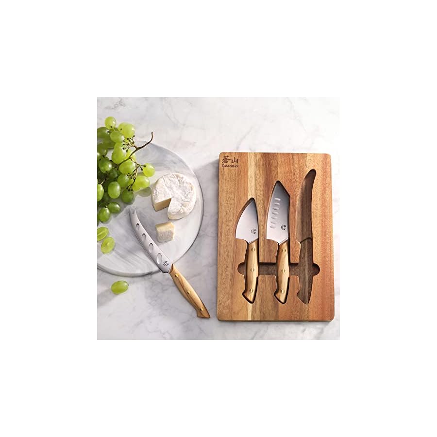 Cangshan-1027327-3-Piece-Olive-Wood-Cheese-Knife-Set-with-Acacia-Cheese-Board Cangshan 1027327 3-Piece Olive Wood Cheese Knife Set with Acacia Cheese Board
