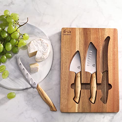 Cangshan 1027327 3-Piece Olive Wood Cheese Knife Set with Acacia Cheese Board - Image 6