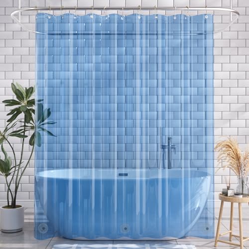 Image of AmazerBath Extra Long Shower Curtain Liner, Clear Blue Shower Liner 84 Inches Long, 72x84 Plastic Shower Curtain Liners, Cute Tall Shower Liner, PEVA Bathroom Shower Curtain Liners & 3 Magnets
