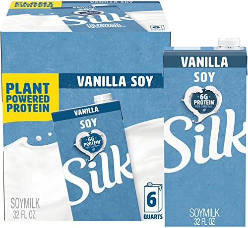 Silk Shelf-Stable Soy Milk, Vanilla, Dairy-Free, Vegan, Non-GMO Project Verified, 1 Quart (Pack of 6)