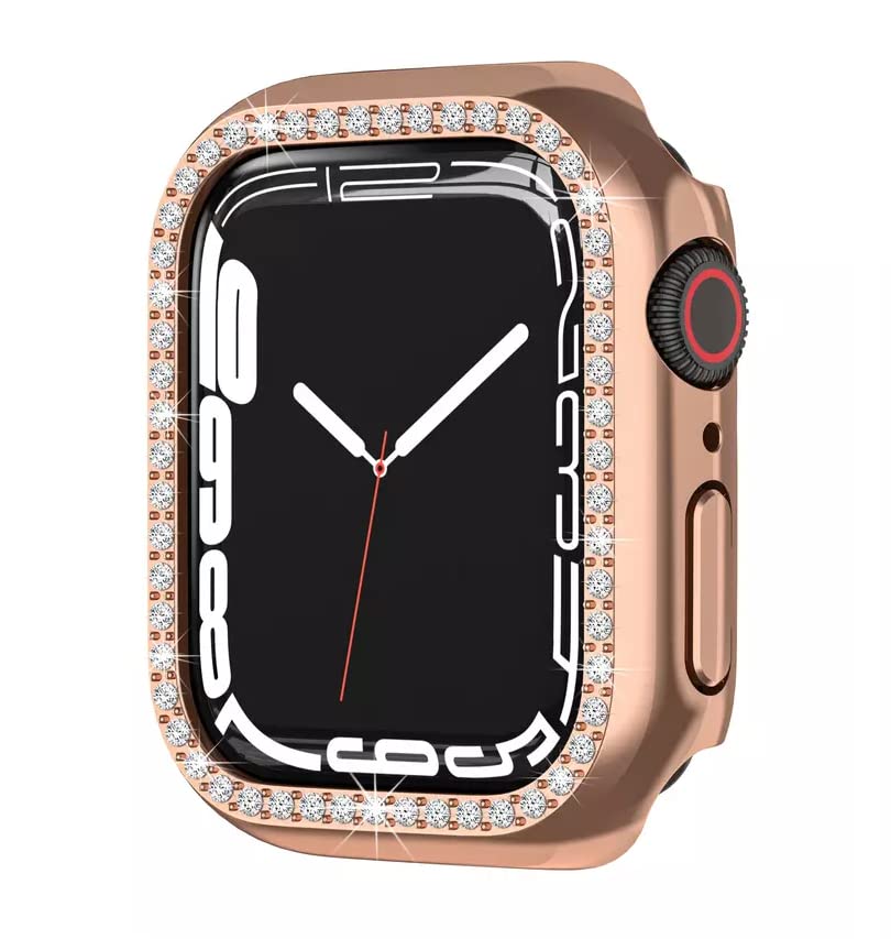 AMiRiTE ADW02 Case Bumper Cover with Built-in 9H Tempered Glass Screen Protector Compatible with Apple Watch Bling Diamond Rhinestone Case for iWatch Series 6/5 / 4 / SE (44MM, Rose Gold - Diamond)