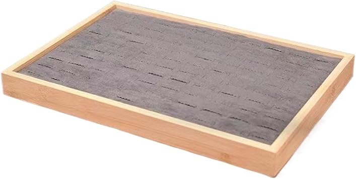 Trinket dish 100 Grids Rings Tray Jewelry Showcase Storage Organizer Display 35 * 24cm for DecorDark Gray Velvet
