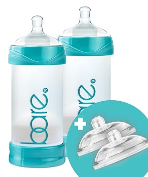 Bare Air-Free 8oz Twin + 2 Nipples by Bittylab. Perfe-Latch breastfed Babies & Easy-Latch Babies fed with Baby Bottles. Cuts Down on Reflux, Colic, Gas, Fuss & Sleep Troubles. Easy Instructions.