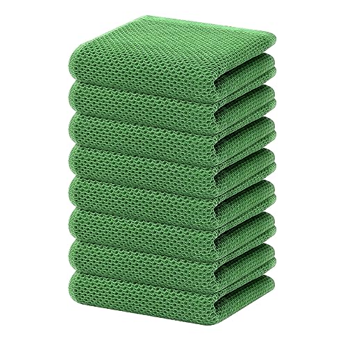Image of Homaxy 100% Cotton Waffle Weave Kitchen Dish Towels, Ultra Soft Absorbent Quick Drying Cleaning Towel, 13 x 28 Inches, 8-Pack, Grass Green