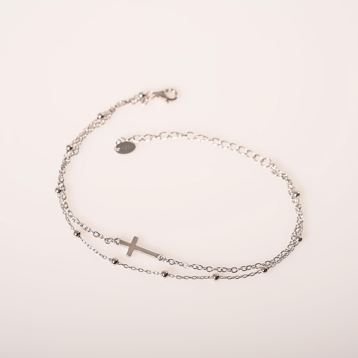 Sterling Silver 925 Cross Bracelet for Women Rhodium Plated, Silver Cross Bracelet, Charm Bracelets for Women, Dainty Christian Bracelet Jewelry