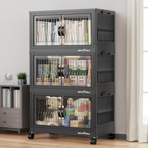 Image of BROVIEW 180Qt Stackable Storage Bins with Lid for Home Dorm, 3Pack Black