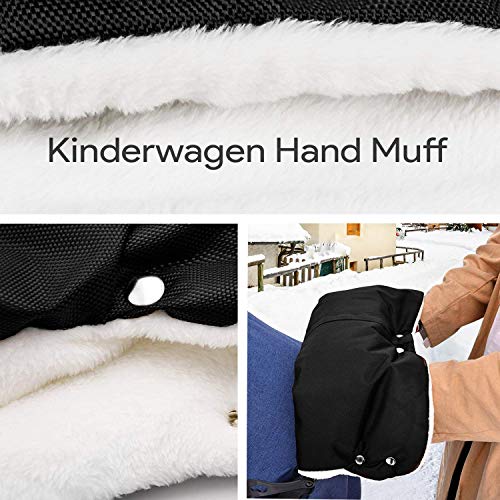 Oladwolf Kinderwagen Handwärmer, Kinderwagenmuff mit Warm Flanell, Handmuff Handschuhe Universalgröße für Kinderwagen Buggy Radanhänger, Muff Wasserdicht und Winddicht für Winter (Schwarz)