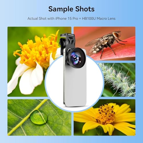 Upgraded Professional Macro Lens for Smartphone, HB100U Macro Photography Lens for iPhone, Aluminum Phone Camera Lens Kit with Universal Clip. Phone Lens Attachment Fit for iPhone, Android Phone.