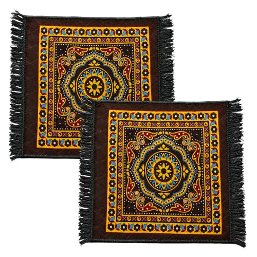 Image of BENAVJI Traditional Floral Printed Carpet Rug for Living Room | Soft Floor Mat with Decorative Tassel Border | Anti-Skid Multipurpose Area Rug for Bedroom, Hall & Home Decor Pack of 2