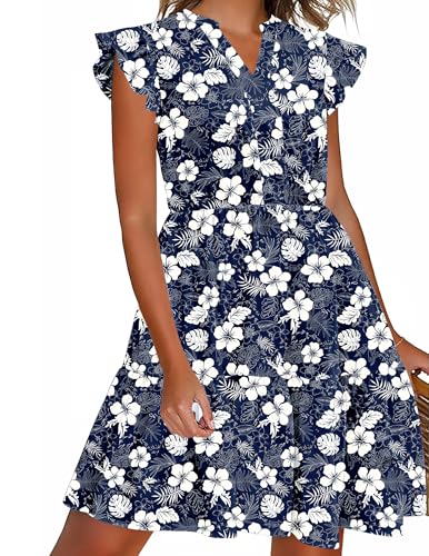 Image of HOTOUCH Women Printed Dress for Summer Short Ruffle Sleeve Dress Tiered Mini Dress with Pockets