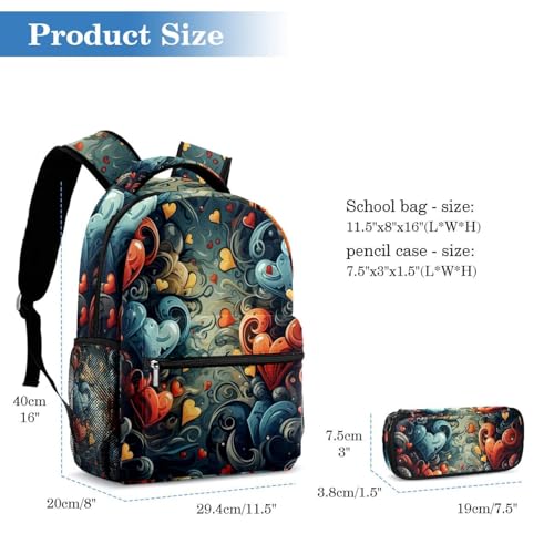 Sac à dos polyvalent large avec compartiments imprimé cœurs rouges - 2