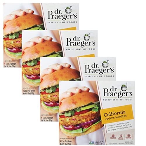 Dr. Praeger's California Veggie Burgers - 5g Protein per Serving - Non GMO - Certified Vegan - Kosher - 130 Calories - Ready Set Gourmet Donate a Meal Program 4 Pack (10 oz Each)