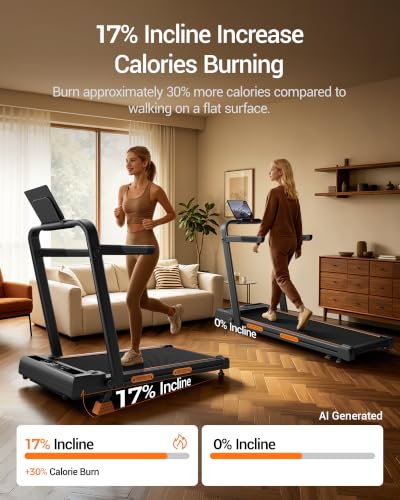 Image of Walking Pad Treadmill with 17% Incline,Foldable Treadmill with Handles