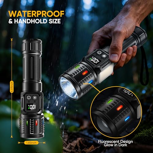 lesusnicy Rechargeable Flashlights High Lumens 100,000, Super Bright LED Flash Light Long Lasting USB C LCD Display, Dual Light Source & Buttons with Red Light, for Camping Hiking Emergency Home Gift - image 5