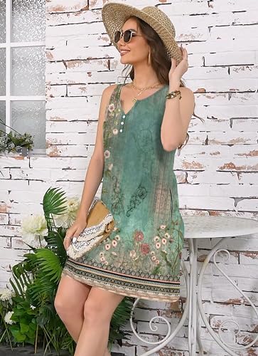 Image of ETCYY Womens Boho Floral Printed Sundresses Casual Summer Beach Dress Vacation 2024 Button V Neck Sleeveless T Shirt Dress, XX-Large, Flower1
