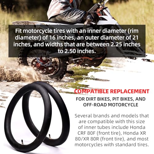 Image of (2 Pack) AR-PRO 2.25 /2.50-16 inch Off-Road Motorcycle Inner Tubes with TR4 Valve Stem - 70 /90-16 Motorcycle Tire Replacement Inner Tubes - Compatible with Dirt Bikes, Pit Bikes, and Off-Road Motorcycles