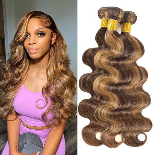Dokksiiia Body Wave Human Hair Bundles P427 Highlight Dark Brown