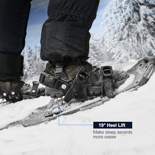 Odoland 4-In-1軽量スノーシューセット アルミスノーシュー トレッキングポール 防水スノーゲイター 雪山 登山 かんじき ワカン 収納袋付き 男女兼用 着装簡単,ピュアブラック,L (73-113kg) 7枚目