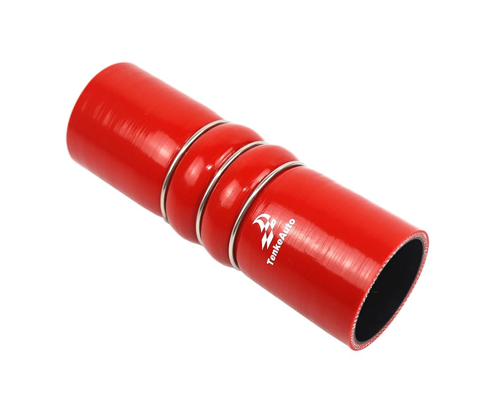 TenKe 8" Length CAC 4-Ply Reinforced High Performance 2.25" ID Charge Air Cooler Double Hump Hose Silicone (Red, 2.25'')
