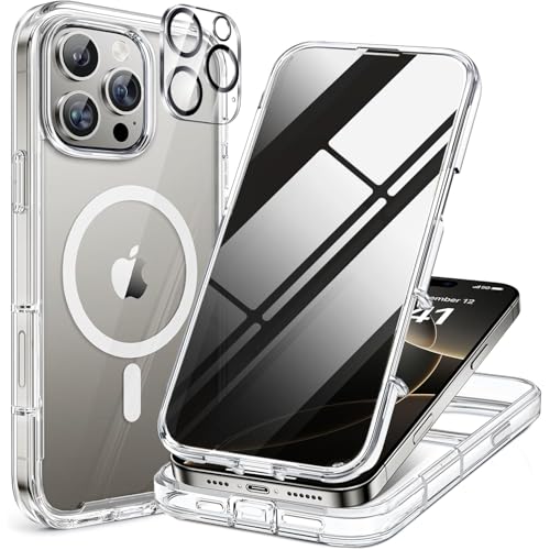 Image of miracase Privacy for iPhone 16 Pro Max Case, 25 Anti-Spy, Clear | Built-in Privacy Screen Protector, Compatible with MagSafe, Full Camera Protection, 360 Full Body Shockproof Phone Case 6.9 inch