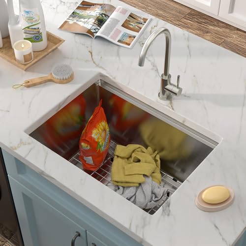 Image of 24 inchx18 inch Undermount Laundry Utility Sink Workstation - 16 Gauge 304 Stainless Steel, 12 Inch Deep Single Bowl Under Counter Sink Basin for Laundry Room, RV or Utility Use
