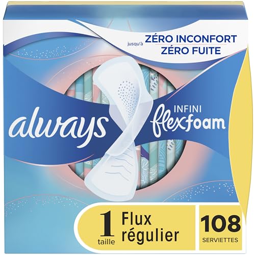 Image of Always Infinity Feminine Pads for Women, Size 1 Regular, with Wings, unscented, 108ct