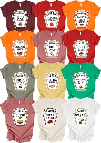 Merrvey Condiment Tshirts Halloween Condiment Group Costume Tshirt Matching Halloween Shirts Softball Game Day T-shirt Ketchup Tee