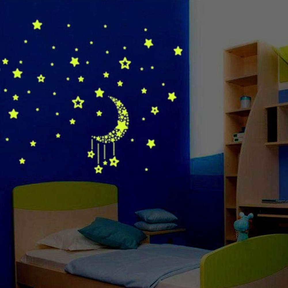 Wall Sticker, Luminous Stars Moon Luminous Fluorescent Wallpaper Stickers Personalize Self-Adhesive Furnishing Art Mural for Children's Rooms Girls Boys Family Wall Decorations