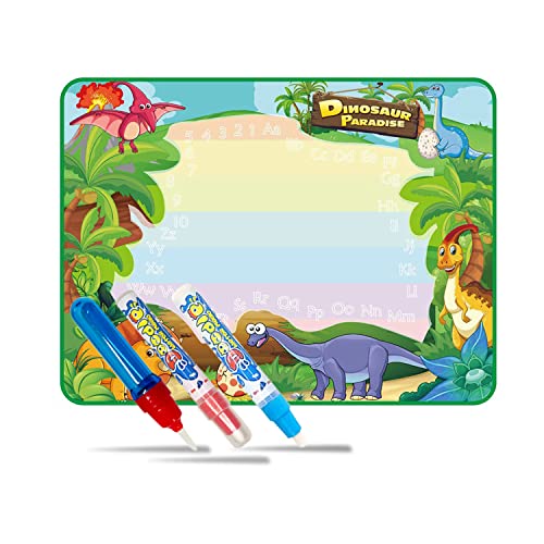 Georgie Porgy Alfombra mágica para niños, lienzo acuático, tablero de dibujo, educativo, padres e hijos, juguete interactivo para niños y niñas, con 3 lápices (dinosaurio Cover