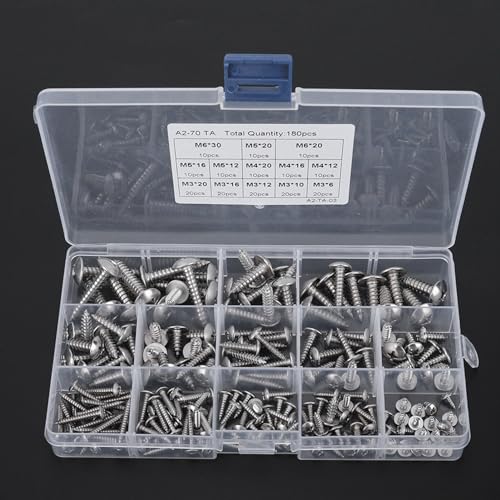 Kit de 180 tornillos autorroscantes de acero inoxidable miniatura 5