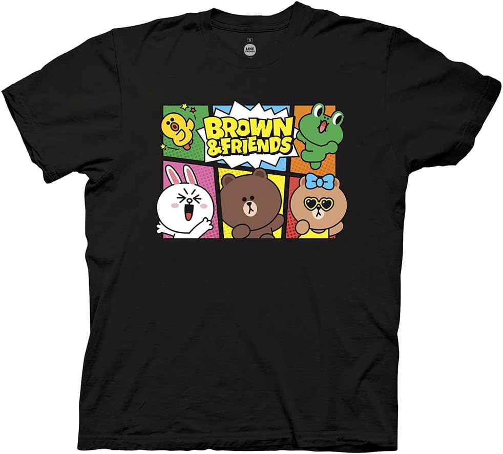 Ripple Junction Mens Brown and Friends T-Shirt - Line Friends Brown & Friends Mens Shirt - Sally, Choco & Leonard Tee