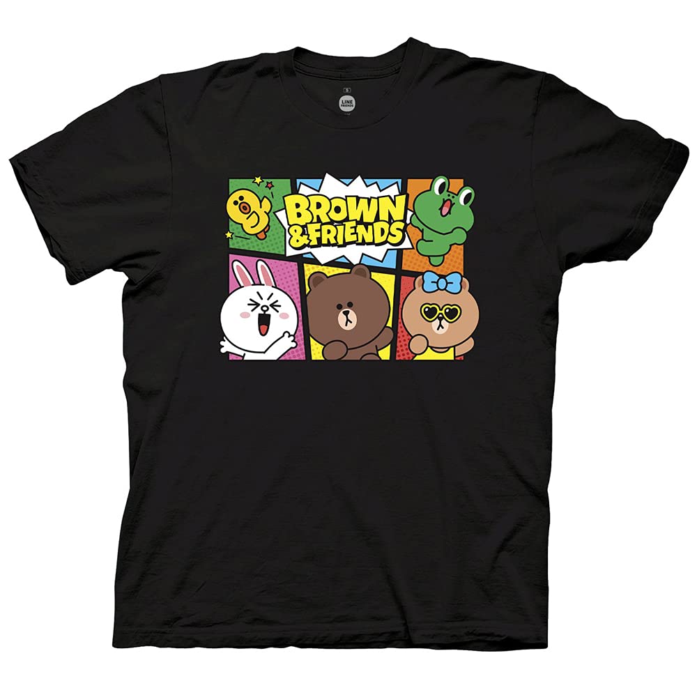 Ripple Junction Mens Brown and Friends T-Shirt - Line Friends Brown & Friends Mens Shirt - Sally, Choco & Leonard Tee