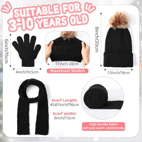Liitrsh 4 Sets Kids Winter Hat Gloves Scarf Set Girls Boys Knit Hat Long Scarf Snow Gloves Outdoor for Toddler2