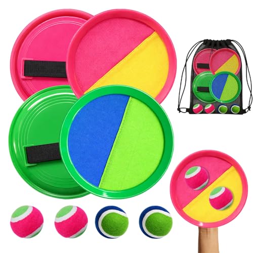 Toss and Catch Ball Game Set Beach Toys for Kids 4 Paddles with 2 Sticky Hard Balls & 2 Soft Balls Outdoor Yard Lawn Pool Games Family Catch Game with Storage Bag
