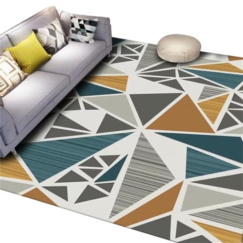 Tapis résistant aux taches motif géométrique moderne bleu