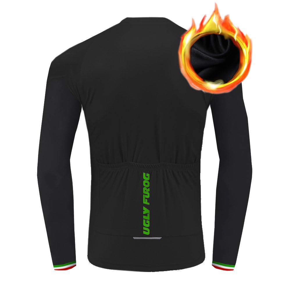 UGLY FROG Abbigliamento Magliette Set Inverno Termico Vello Antivento Maglia Lunga e Pantaloni Completo Ciclismo Uomo Invernale KXITCXHB14