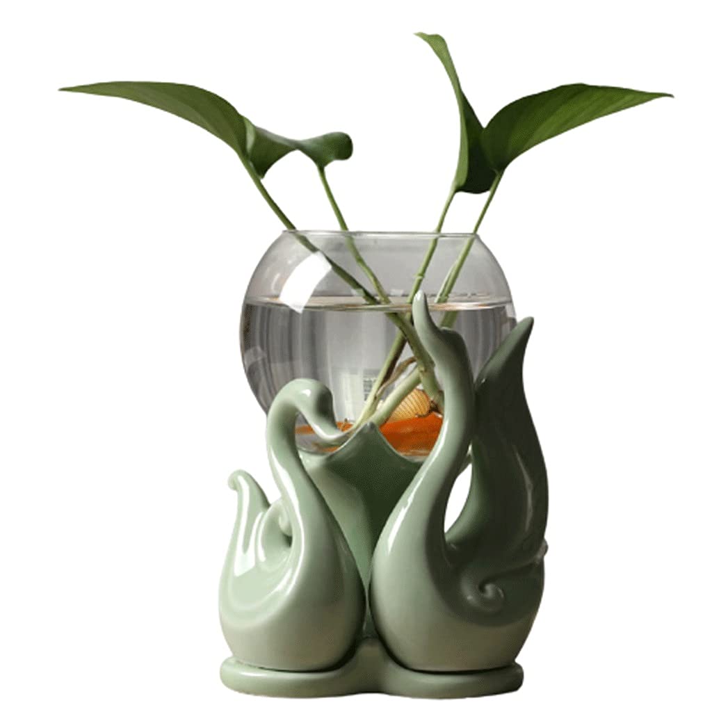 Ngdfgr Green Unique Vase Glass Vases Flower Vase Fish Tank Hydroponics Decorative Centerpiece Terrarium Container Home Office Tablelop Fashion (Green),