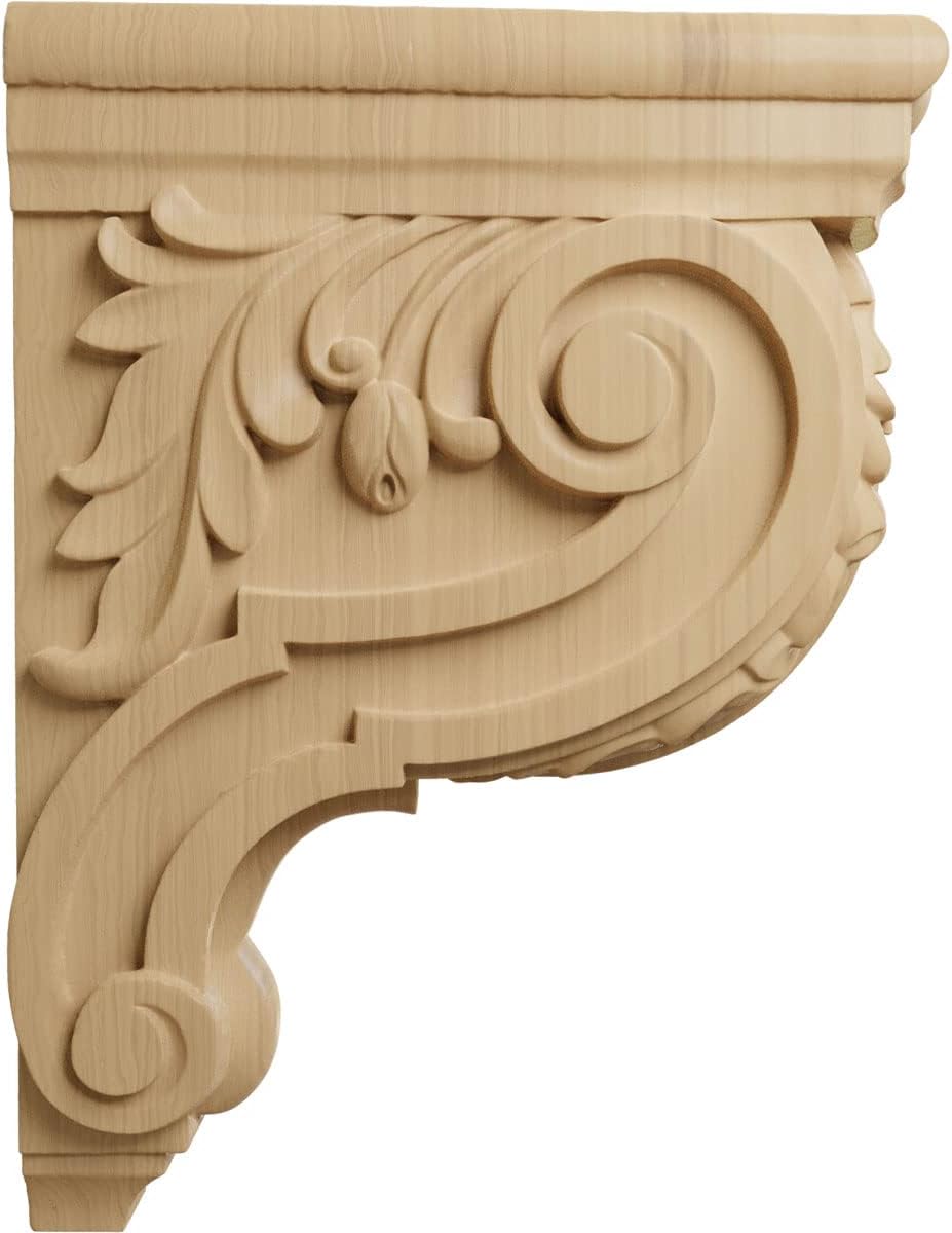 Ekena Millwork CORW04X11X14HDCH Large Hudson Acanthus Wood Corbels, 4"W x 10 1/2"D x 14"H, Cherry