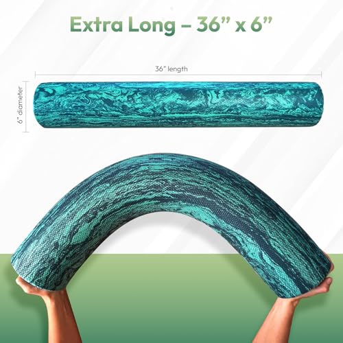 Soft Density Foam Roller 36" x 6" – Low Density Physical Therapy Roller for Exercise, Pilates, Yoga, Gentle Massage & Muscle Recovery – Green Marbled Round - Image 3